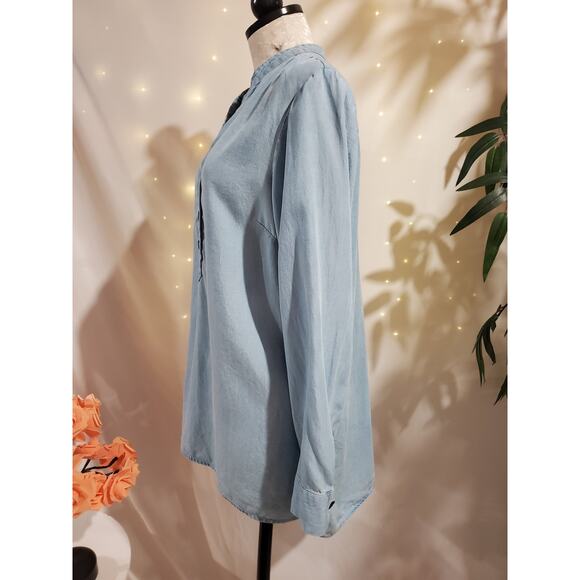 Soft Surroundings Adelaide Chambray Tunic Top Size 1X Light Blue Tencel Lyocell - Picture 4 of 11